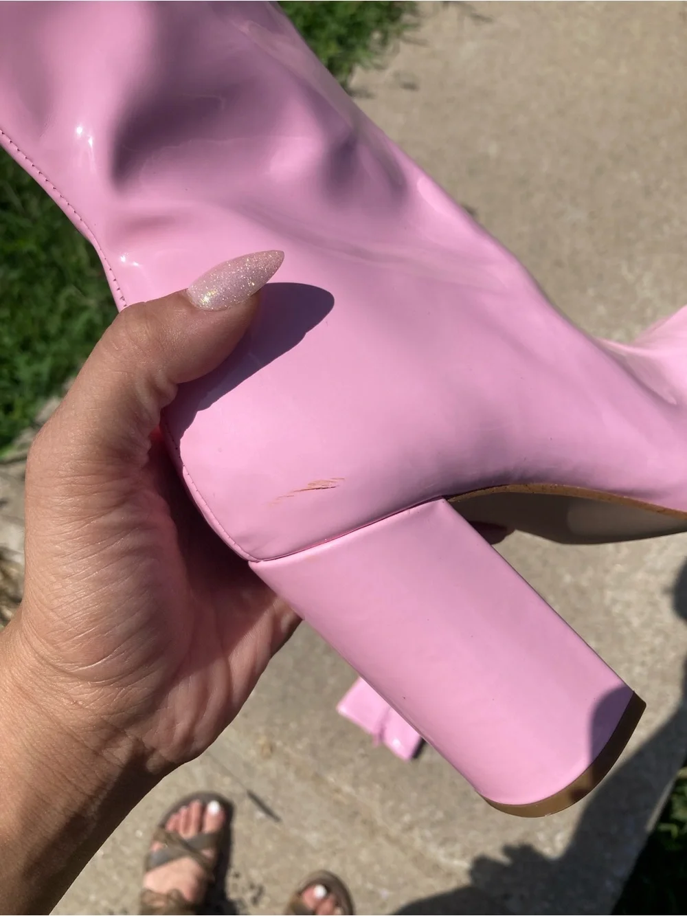 Steve Madden Pink Patent Block Heel Ankle Boots